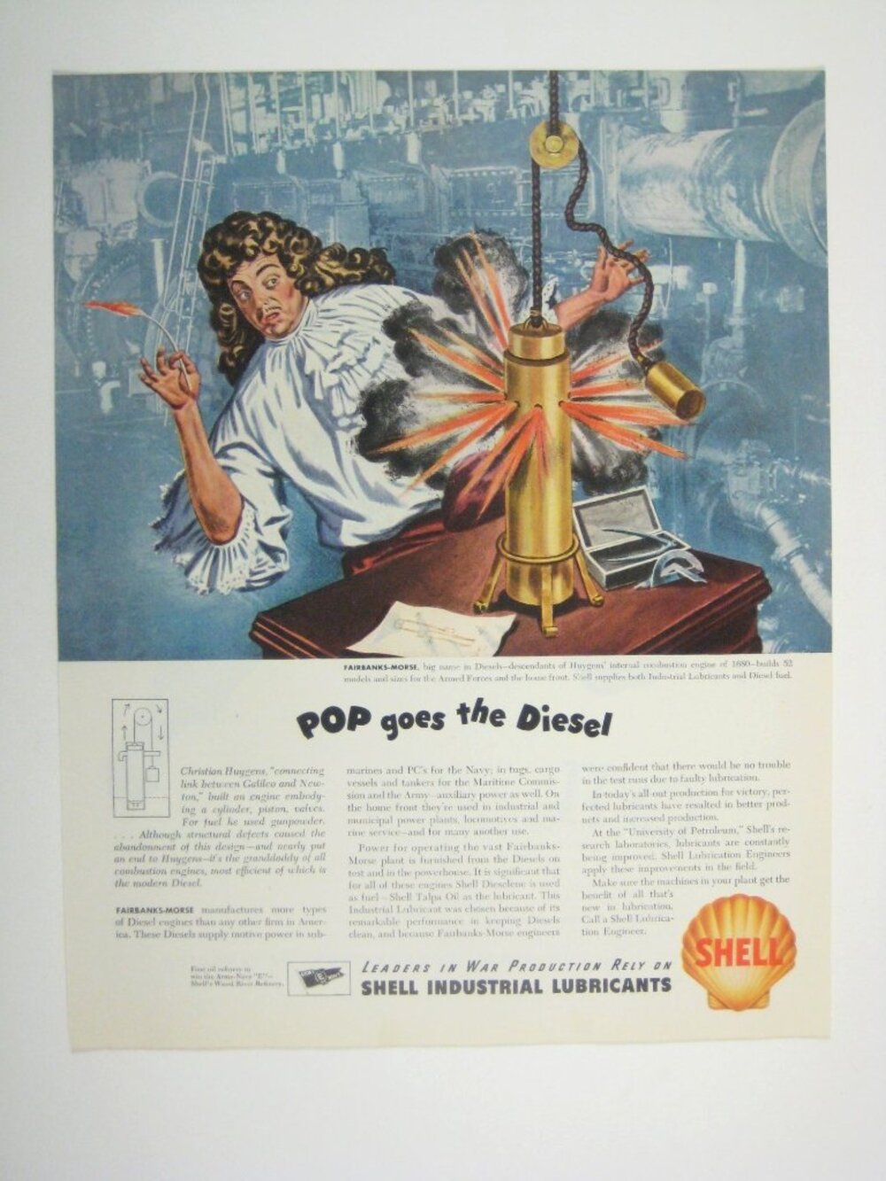 1944 Fairbanks Morse Pop Goes Diesel Print Ad Shell Industrial WWII Era